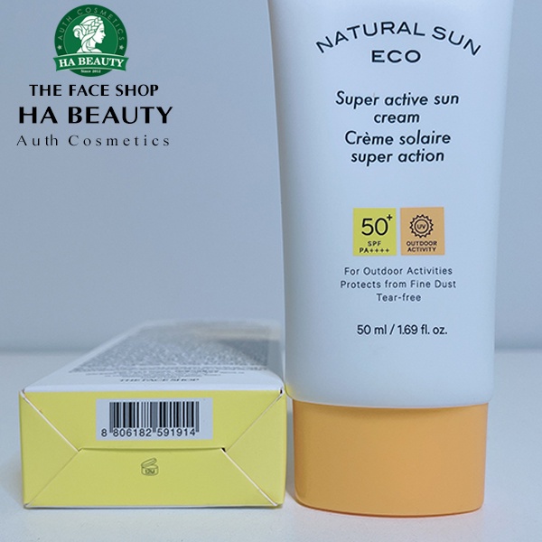 Kem chống nắng toàn diện ngăn bụi mịn Hàn Quốc The Face Shop Natural Sun Eco Super Active Sun Cream SPF50+PA+++ 50ml