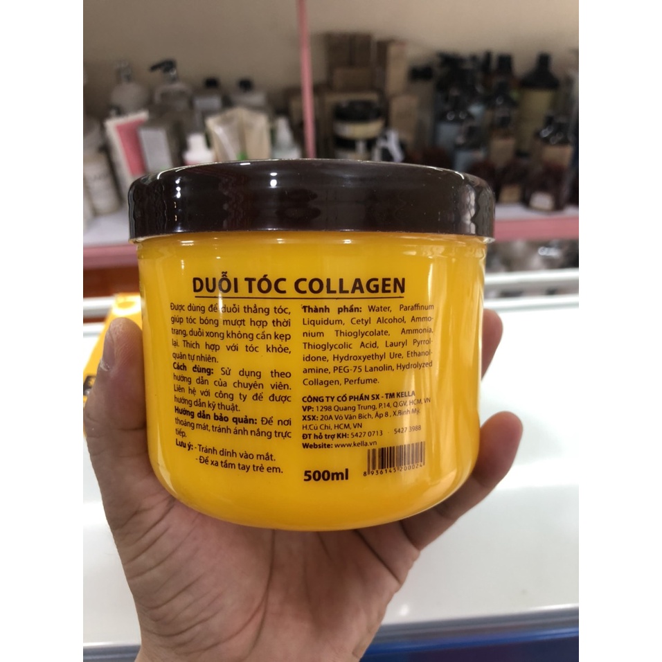 KEM DUỖI ÉP THẲNG TÓC KHÔNG CẦN NHIỆT KELLA COLLAGEN SUPER STRONG 500ML