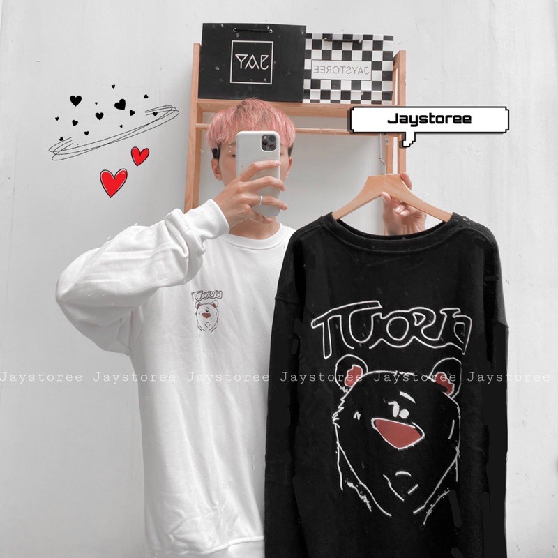 Áo Sweater Nỉ Bông Gấu HEY Form Rộng Ulzzang Unisex (Trắng/Đen) ❤️FREESHIP❤️ form nam nữ unisex ❤️ Jaystoree ❤️ | BigBuy360 - bigbuy360.vn