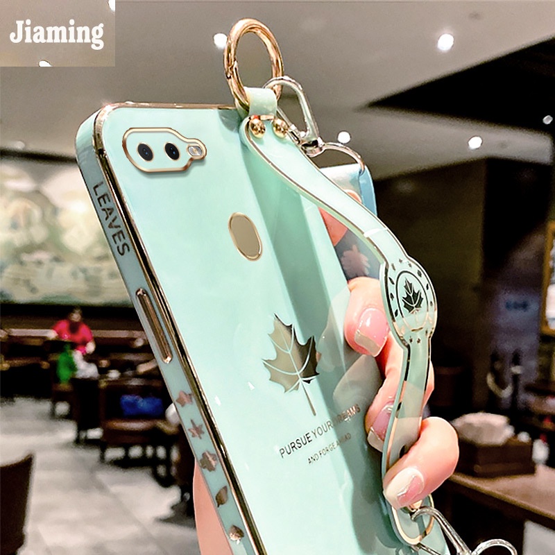 Ốp Điện Thoại Viền Lá Phong Mạ Điện Sang Trọng + Dây Đeo Cho OPPO A5S A12