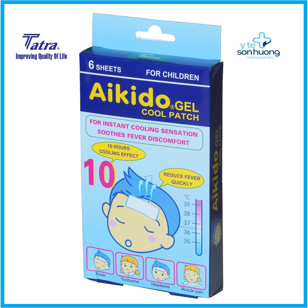 Miếng dán chườm lạnh, hạ sốt nhanh Aikido Gel Cool Patch hộp 6 miếng