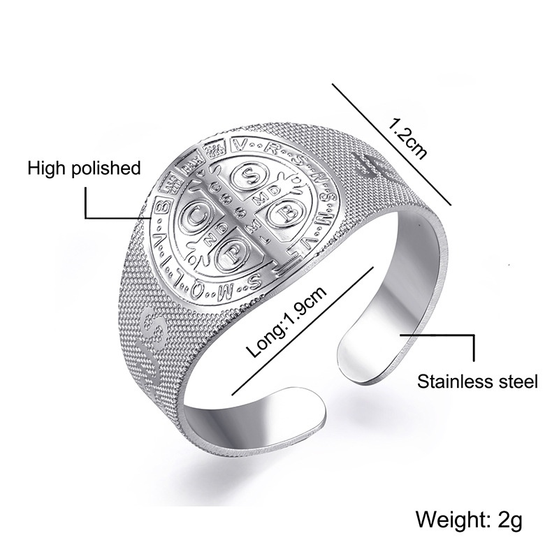 Nhẫn Thép Titan Không Gỉ Mạ Vàng / Bạc Hình Chúa Jesus Saint Benedict Thời Trang Cho Nam Nữ