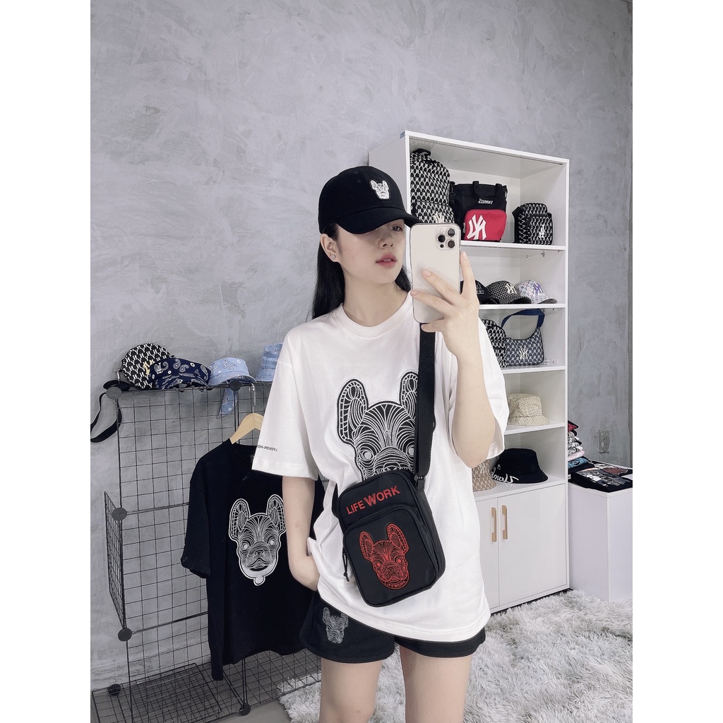 Túi đeo chéo minibag LIFEWWORK đen hoạ tiết bull DƯ XỊN FULL TEM TAG