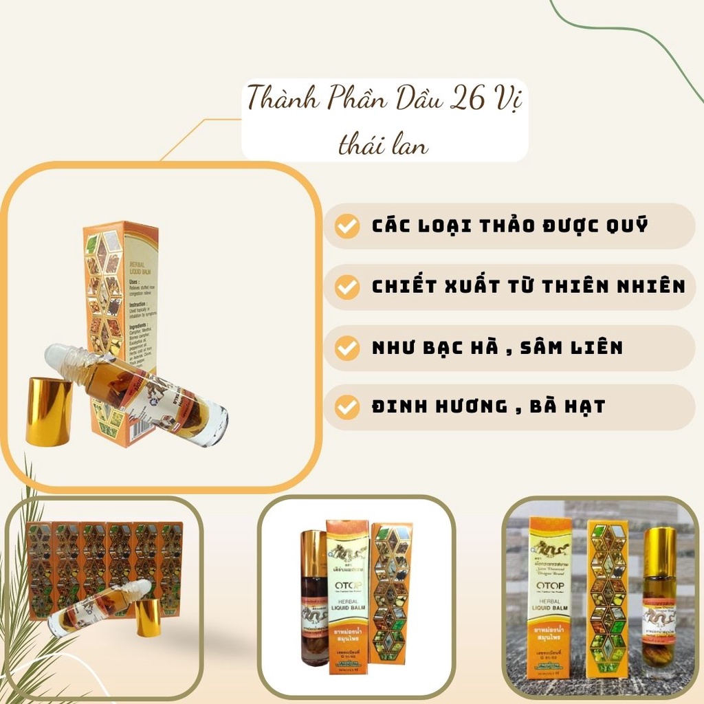01 Dầu lăn hít 26 vị thảo dược OTOP Thái Lan 8ml