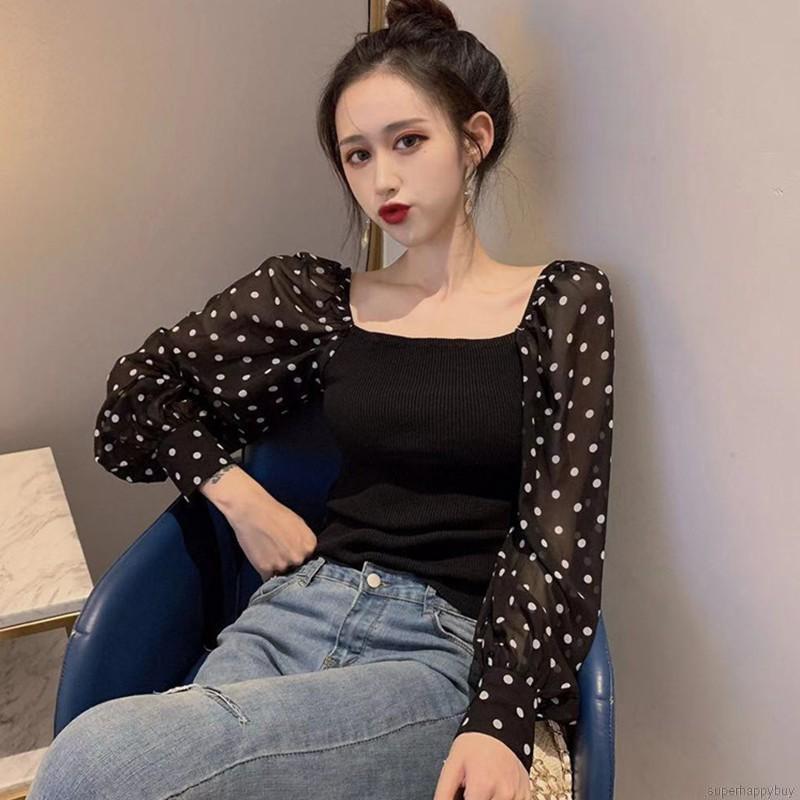 Áo Kiểu Tay Phồng Hoạ Tiết Chấm Bi Thiết Kế Ngọt Ngào Cho Phái Nữ