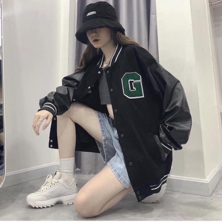 FREE SHIP Áo Bomber Chữ G Xanh Phong Cách Cá Tính Unisex Kèm Ảnh Thật Cận Chất Bơ Store