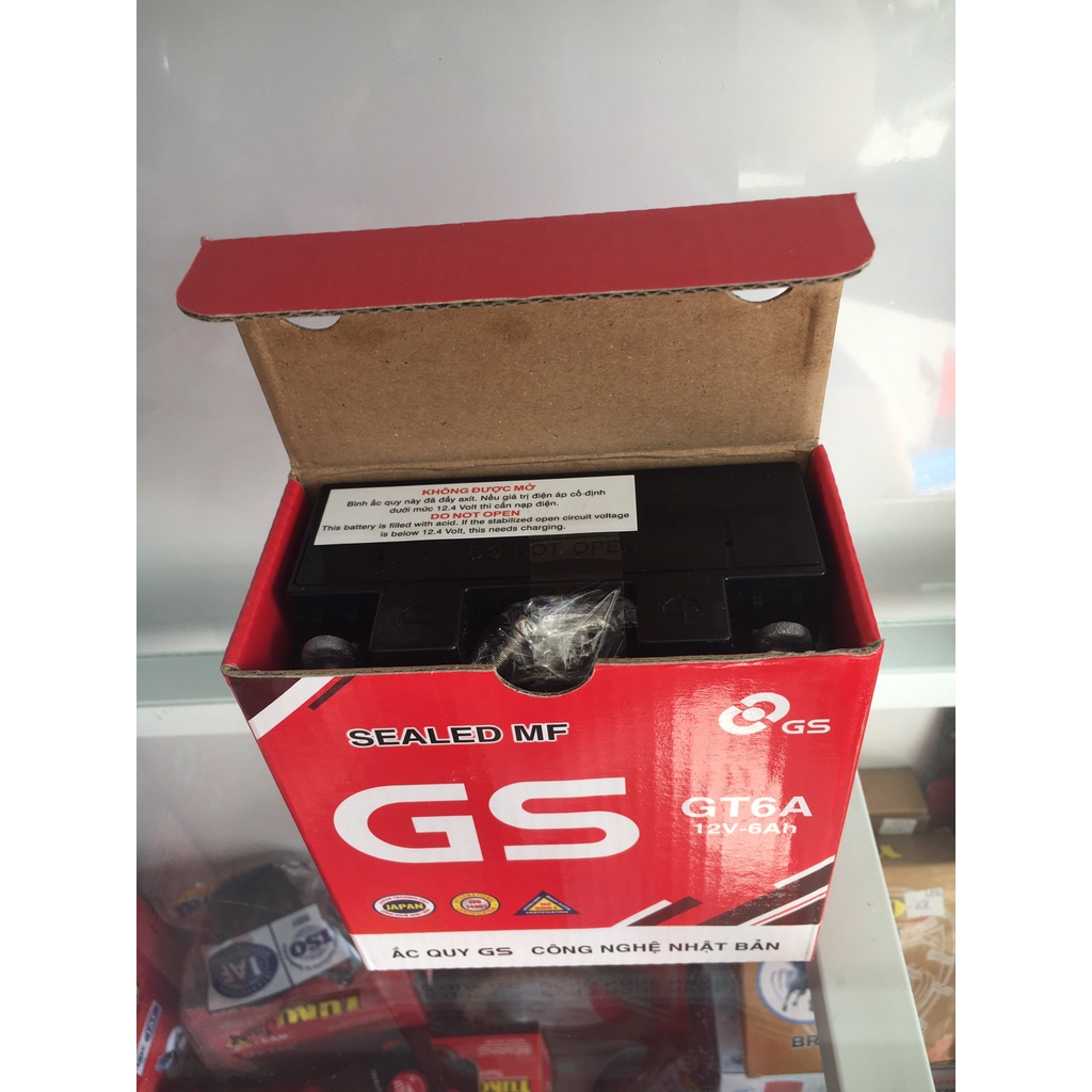 Bình Ắc Quy Khô GS GT6A ( 12V - 6Ah ) - KT (mm): 121 x 62 x 131 ( Dài x Rộng x Cao ). BÌNH AC QUY MÃ BÌNH GT6A
