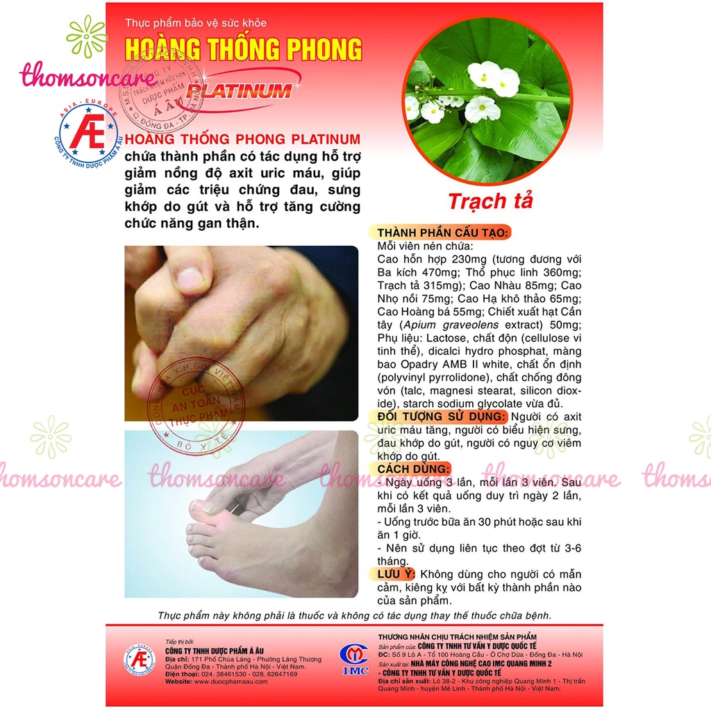 Hoàng thống phong Platinum Lọ 60v Hàm lượng cao Mẫu mới, giảm gout, acid uric mỡ máu cho người bị gút