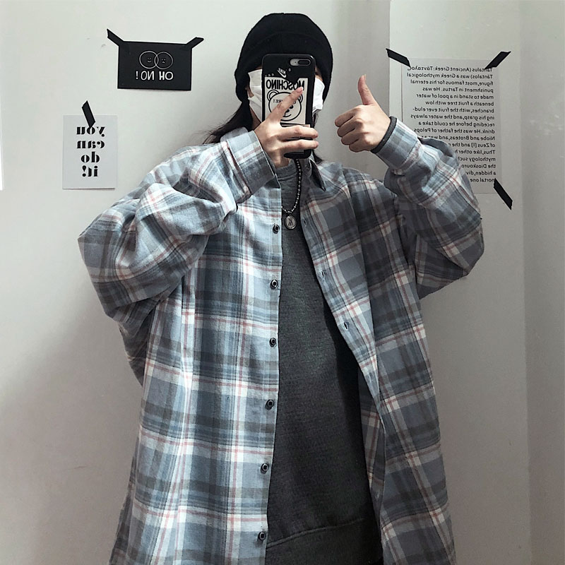 Áo Sơ Mi Tay Dài Dáng Rộng Sọc Ca Rô Thời Trang Hàn Quốc 2289A Cho Nam Nữ