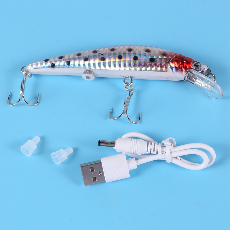 Usb có thể sạc lại LED Twitching Fish Lure Mồi điện giống như rung Câu cá Lure ba móc Mồi câu cá điện tử