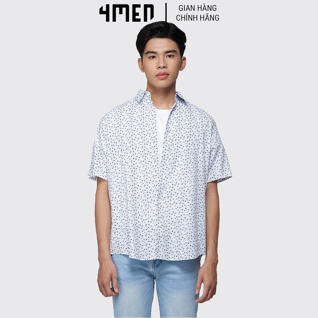 Áo Sơ Mi Nam Ngắn Tay Oxford In Hoa Cao Cấp 4MEN ASM029