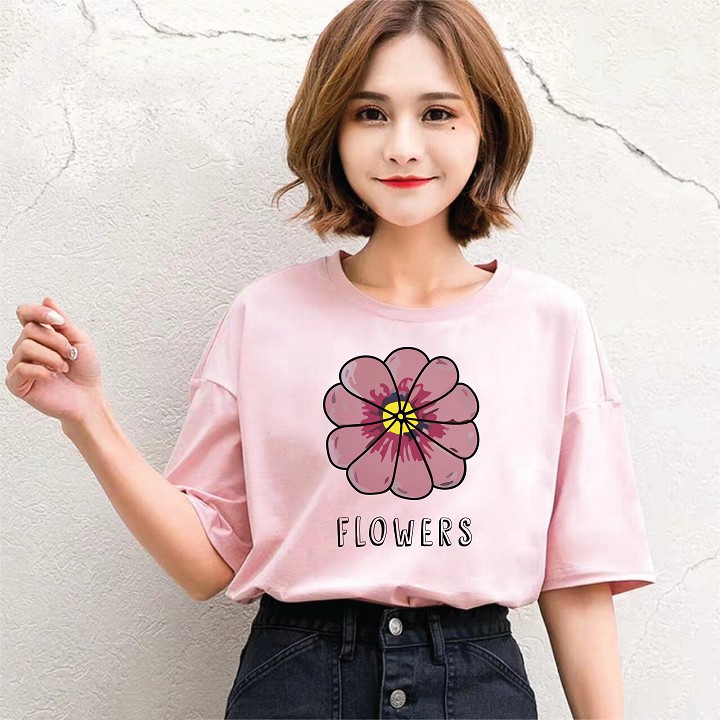 ÁO THUN NAM NỮ FREESIZE TAY LỠ IN CHỮ FLOWERS HỌA TIẾT BÔNG HOA - TL503