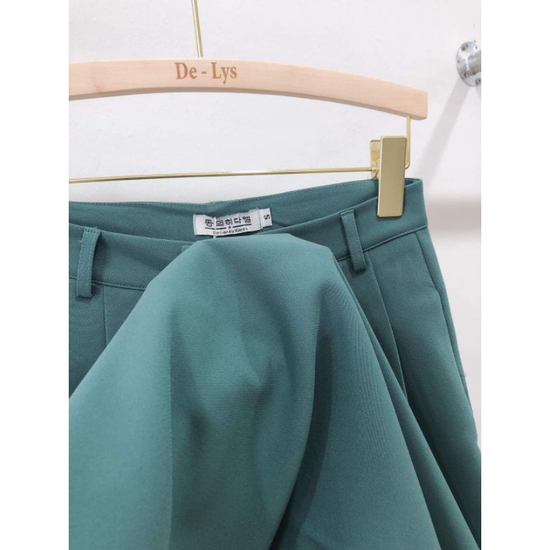 Quần Suông From Dài Lưng Cao Xếp Ly Màu Xanh Cổ Vịt