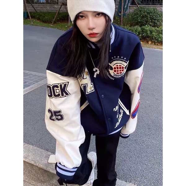 Áo Bomber - Jacket Varsity JOCK Bóng Chày Tay Da