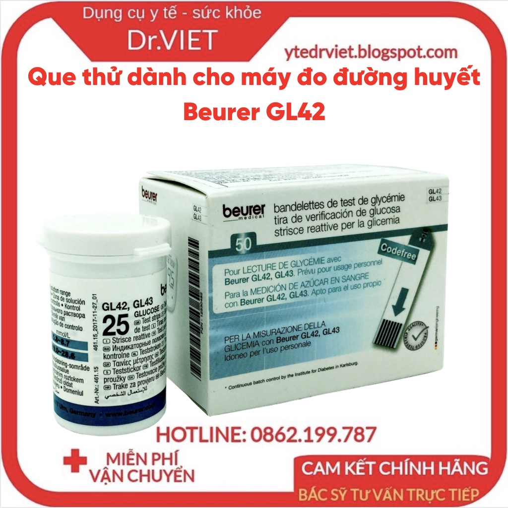 Que thử dùng cho máy đo đường huyết Beurer GL42, GL50 chính hãng-Xuất xứ Đức,lấy máu không đau,đo đường huyết chính xác