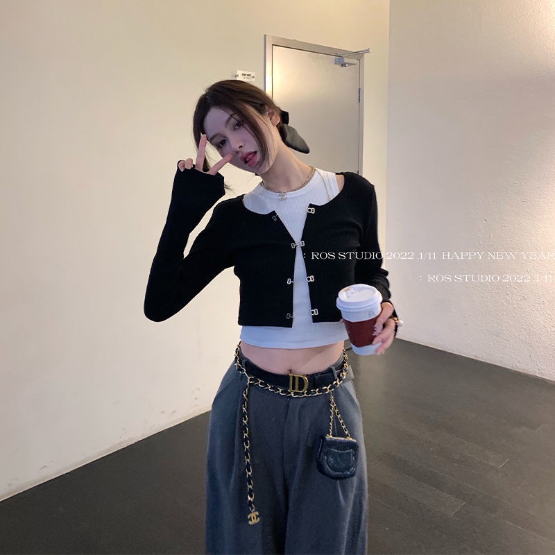 COZOK Bộ Áo Khoác cardigan Dệt Kim Dáng Ngắn + Áo Sát Nách Quyến Rũ Cho Nữ