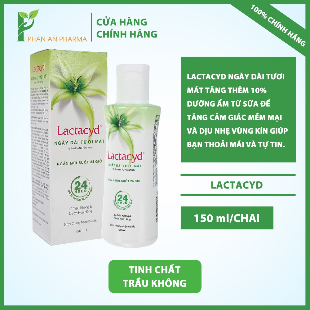 Dung dịch vệ sinh phụ nữ Lactacyd ngày dài tươi mát tính chất lá trầu không và nước hoa hồng 150ml Cn138