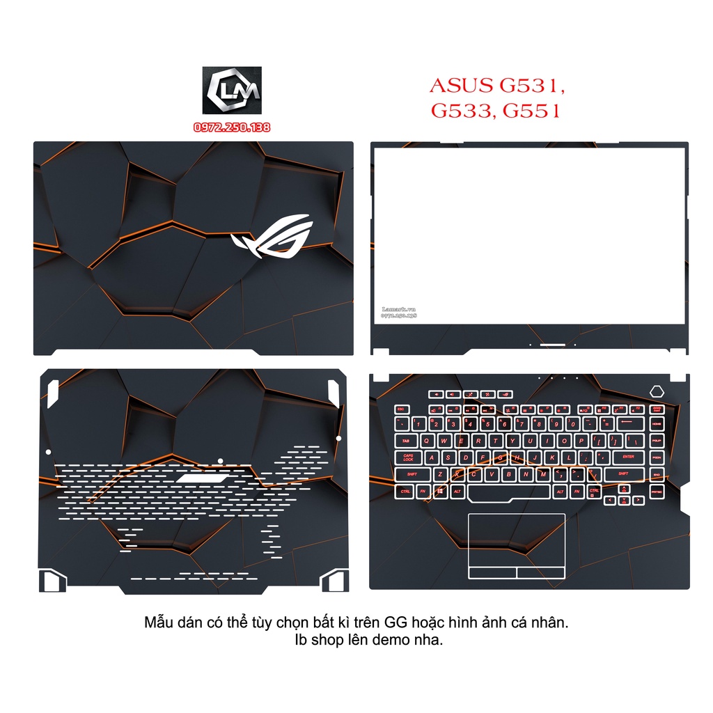Skin dán cho laptop Asus G531 , G533 , G551  theo yêu cầu, hình tùy chọn hình bất kì trên GG hoặc hình ảnh cá nhân.