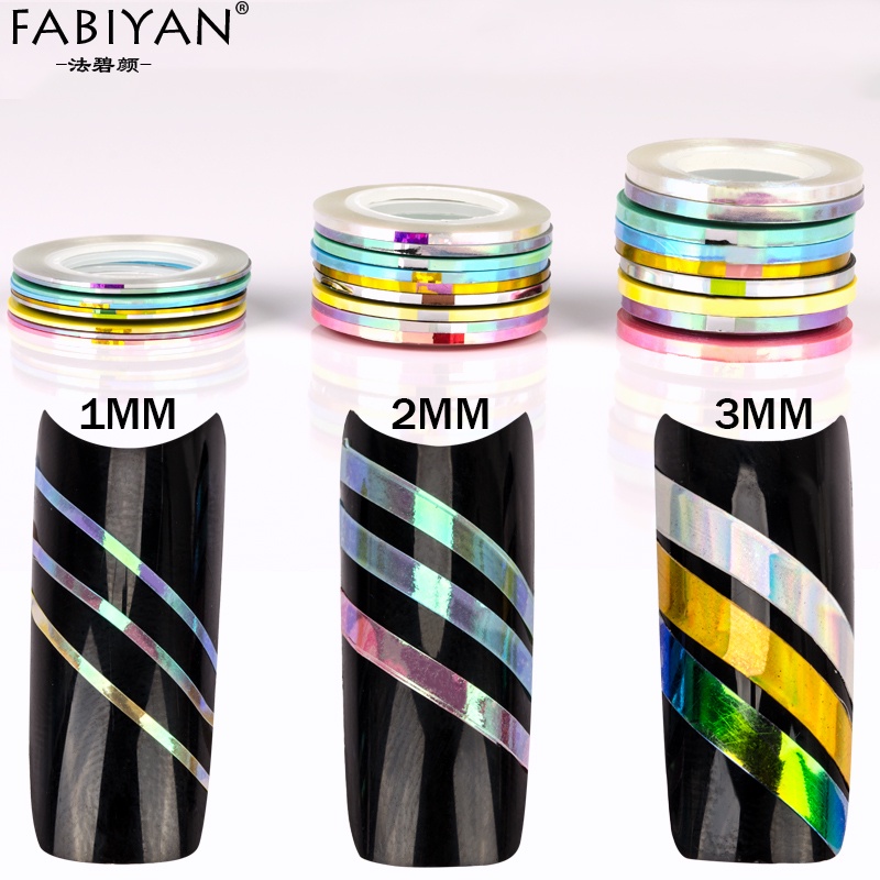 Băng dán móng FABIYAN kẻ sọc màu laser phù hợp sử dụng cùng UV Gel DIY 1/2/3mm