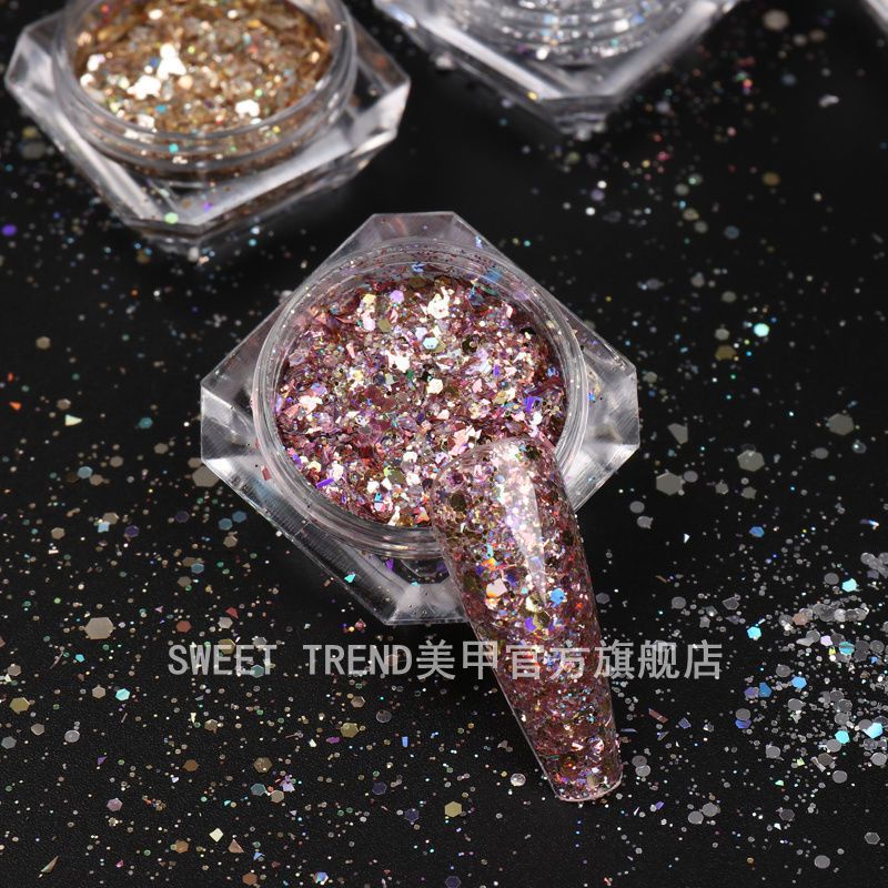 Bột kim tuyến STZPRONAIL hình lục giác đính trang trí móng tay 3D lấp lánh cao cấp