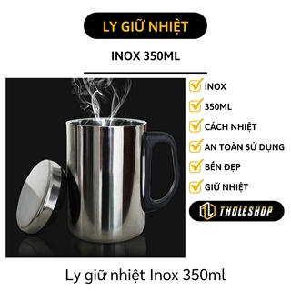 Ly uống cà phê giữ nhiệt - Ly giữ nhiệt có quai 350ml INOX có nắp đậy tay cầm cách nhiệt 5507
