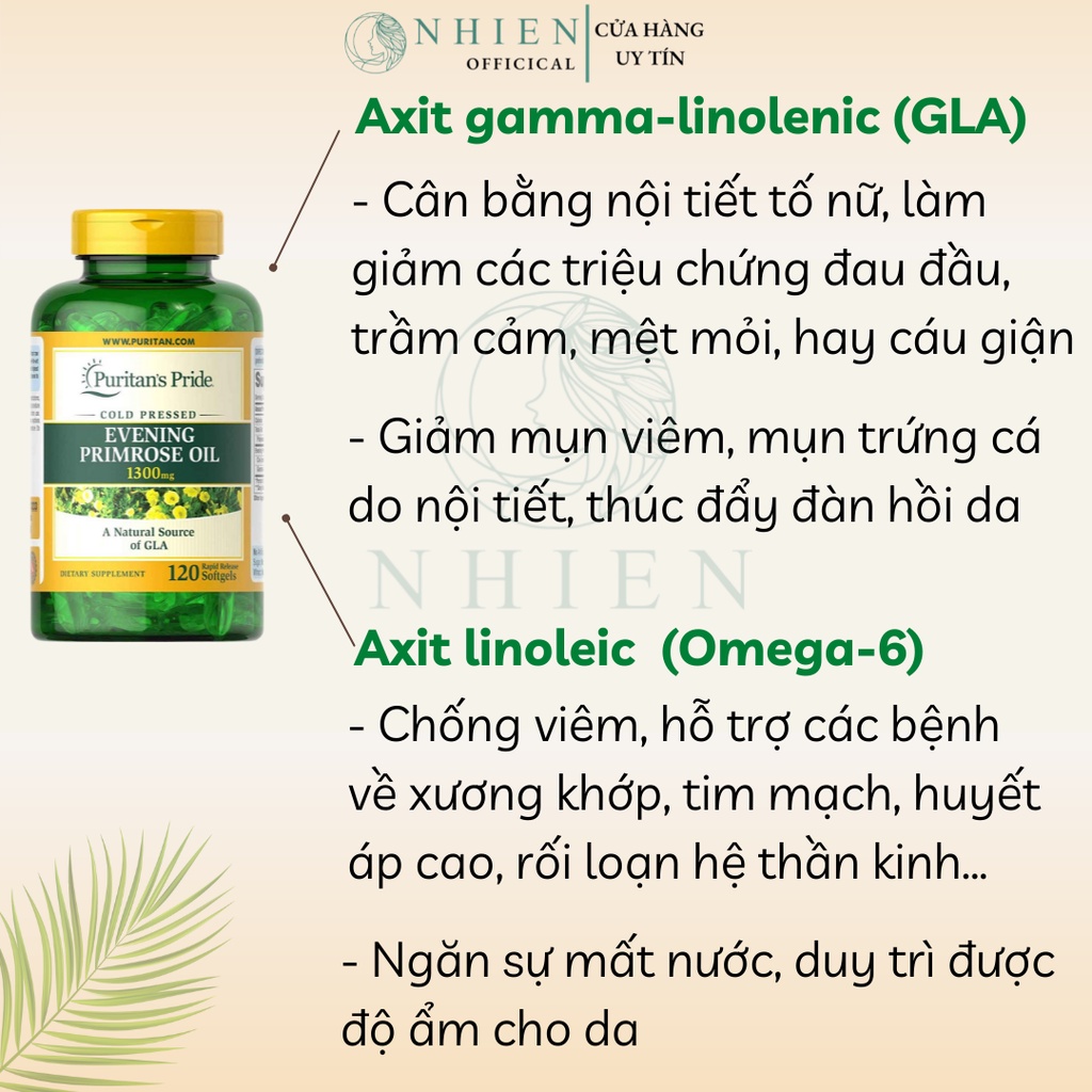 Viên uống nội tiết tố nữ dầu hoa anh thảo giảm mụn nội tiết, cân bằng nội tiết Puritan's Pride 120 viên