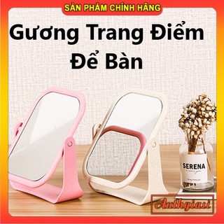 Gương Trang Điểm Để Bàn chữ nhật hình tròn siêu xinh và tiện dụng 360 độ có giá đỡ