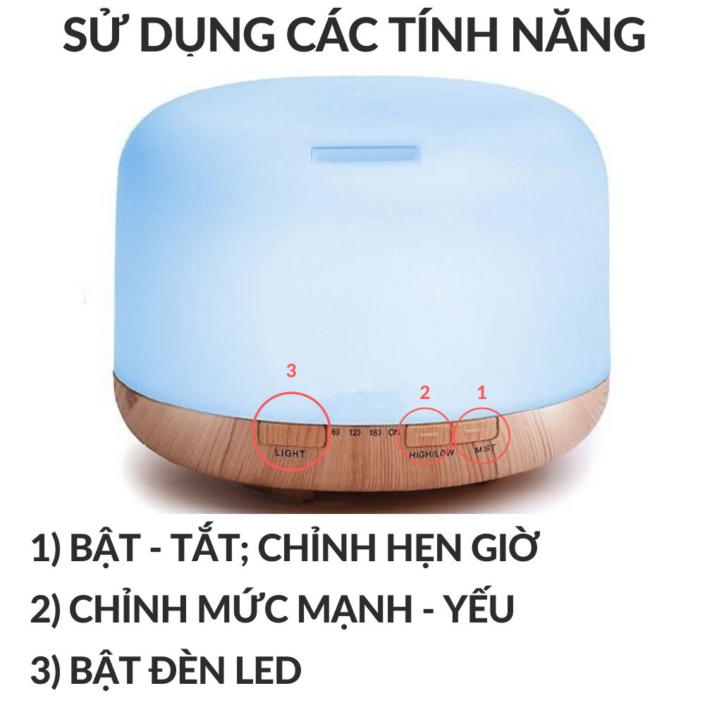 Máy phun sương tạo ẩm khuếch tán tinh dầu Có Điều khiển Kèm Tinh dầu hình Trụ cỡ từ 300-500ml Kami1701x