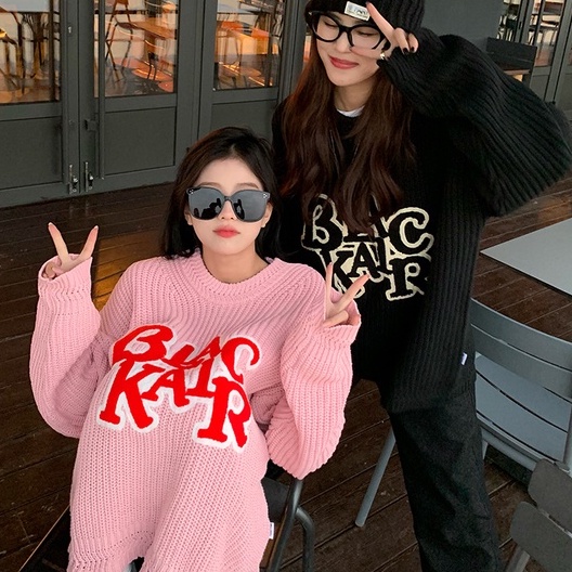 Áo sweater ZHELIHANGFEI dệt kim dài tay dáng rộng họa tiết chữ phong cách Mỹ thời trang dành cho nữ