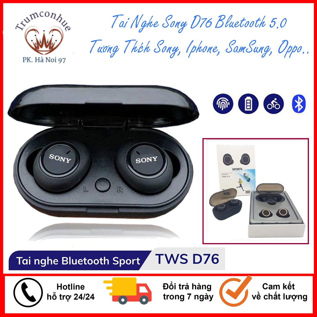 🎁BH 1 Năm🎁 Tai Nghe Bluetooth Sony D76, Tai Nghe Không Dây Sony Loại Có Xuyên Âm, Chống Trễ Âm, Có Mic Nói, Nghe Đều