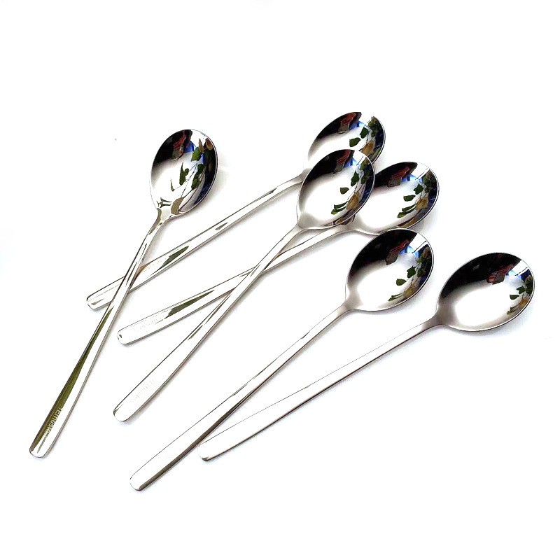 Bộ thìa 6 món của Đức bằng thép không ghi cán dài kèm hộp làm quà tặng, bộ thìa cafe cán dài