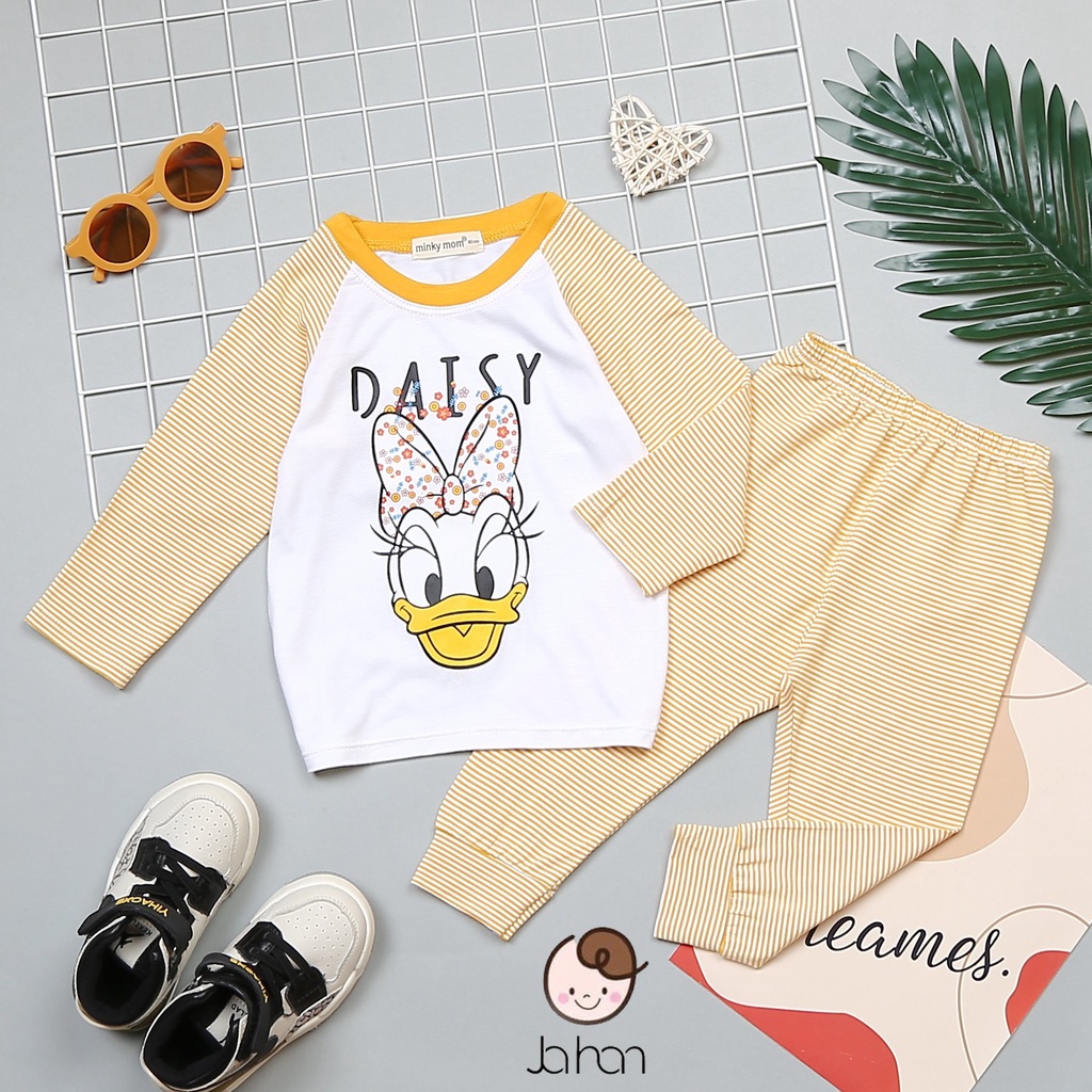 [SALE] Bộ Quần Áo Bé Gái, Bé Trai Minky Mom Vải Thun Lạnh Mickey Tay Kẻ, Bộ Dài Tay Cho Bé Mặc Nhà Thu Đông MKMTD2209