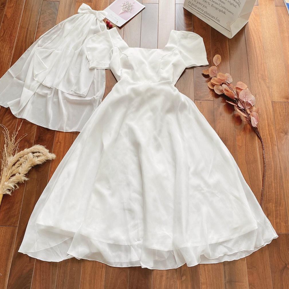 [ Có mút ngực ] Đầm dự tiệc trắng xòe nơ lưng Cindy Dress sang trọng [BAO ĐẸP, BAO XINH] | BigBuy360 - bigbuy360.vn