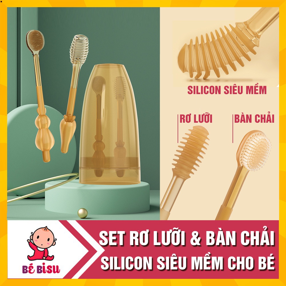 Set hộp rơ lưỡi và bàn chải silicon siêu mềm cho bé từ 0-18 tháng