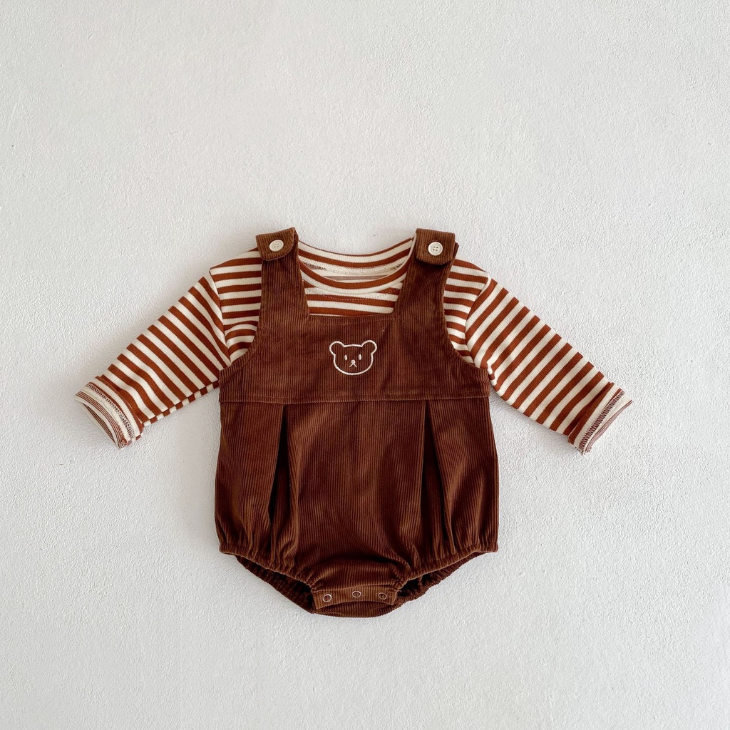 Set Áo Thun Tay Dài Và Quần Yếm Dễ Thương Cho Bé