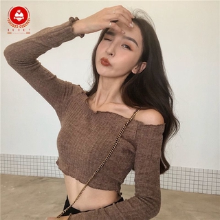Áo croptop dệt kim thiết kế trễ vai quyến rũ