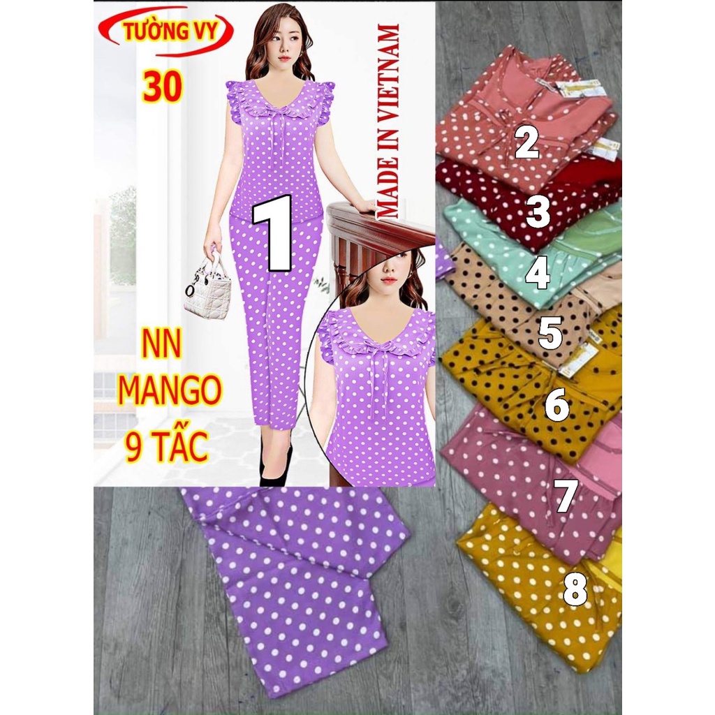 Đồ Bộ Lụa Mặc Nhà 9 Tấc Họa Tiết Chấm Bi Đồ Ngủ Mango Lụa Cao Cấp Siêu Mát Mềm Mịn
