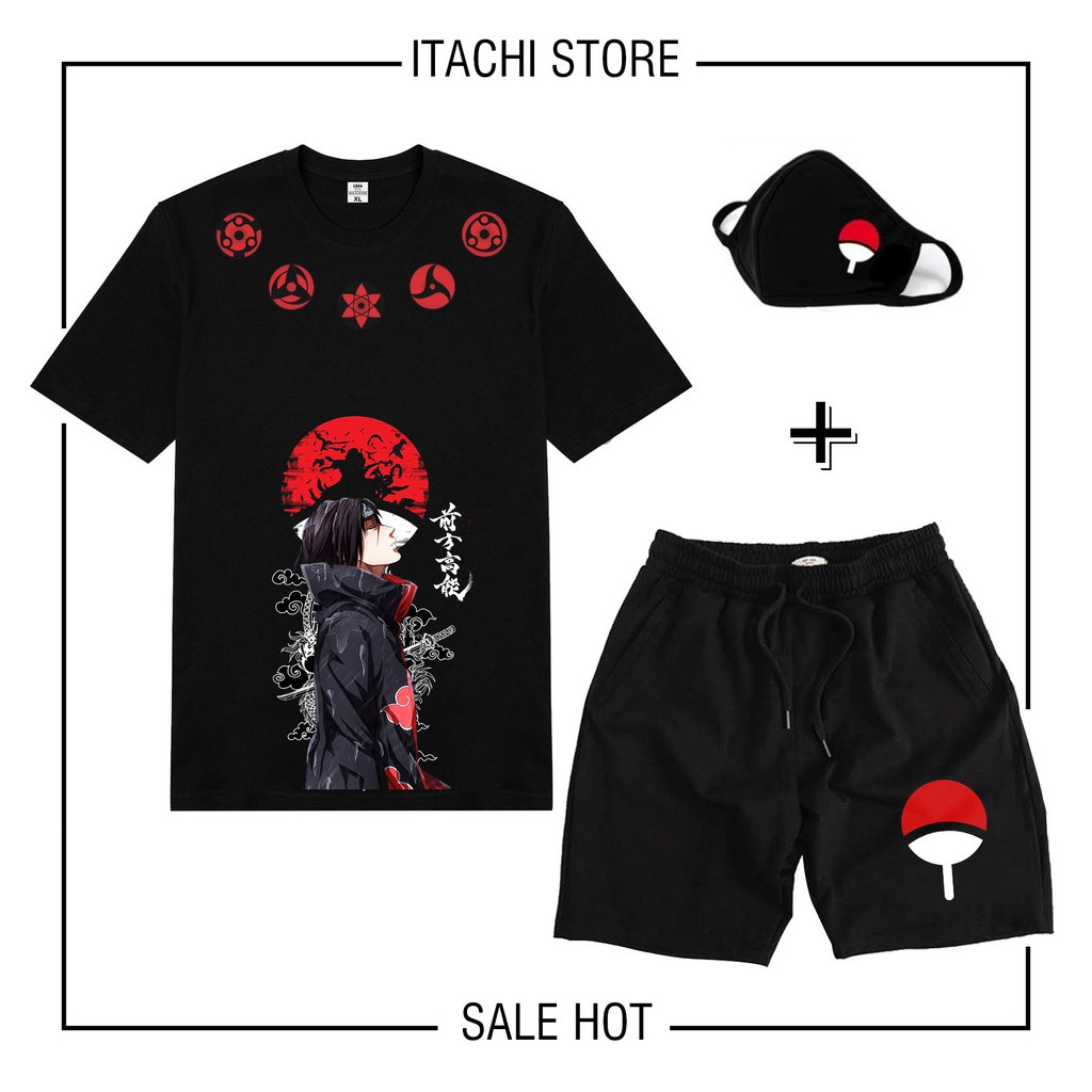 🔥HÀNG ĐỘC🔥 BST combo áo thun + quần short Naruto Akatsuki Itachi Uchiha tặng kèm kt cực HOT giá tại xưởng