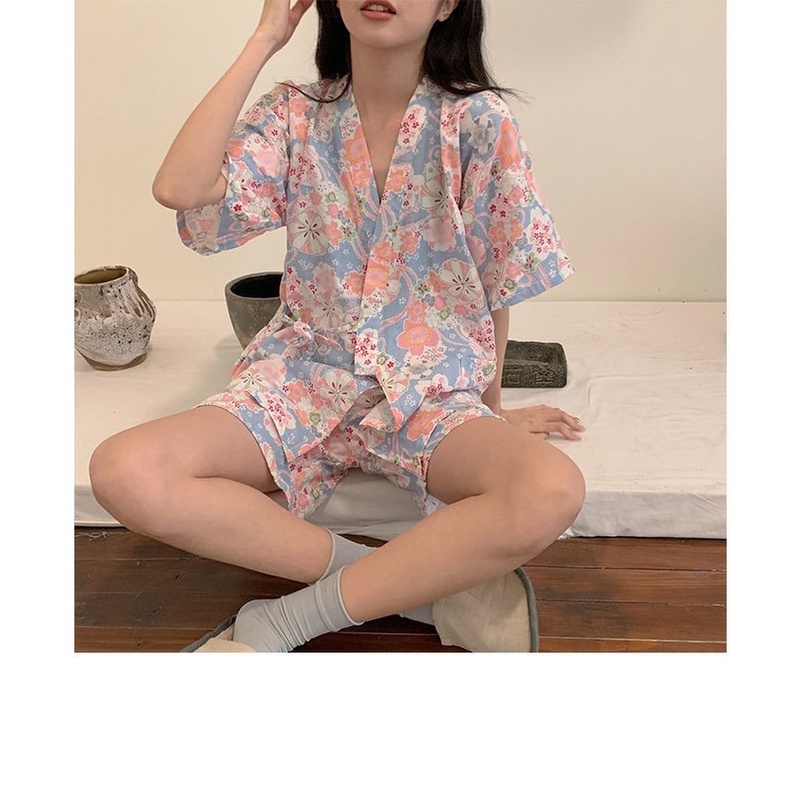 Set đồ ngủ dáng rộng kiểu kimono Nhật Hàn thời trang mùa hè cho nữ