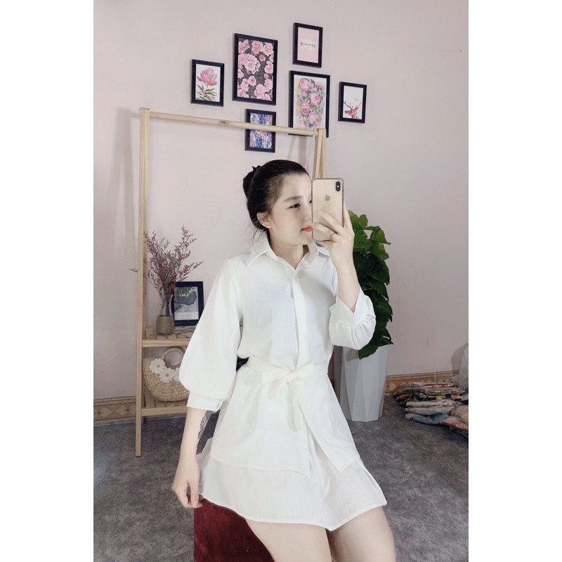 SET ÁO SƠ MI GIẤU QUẦN MIX CHÂN VÁY XẾP LY KÈM DÂY NƠ | BigBuy360 - bigbuy360.vn