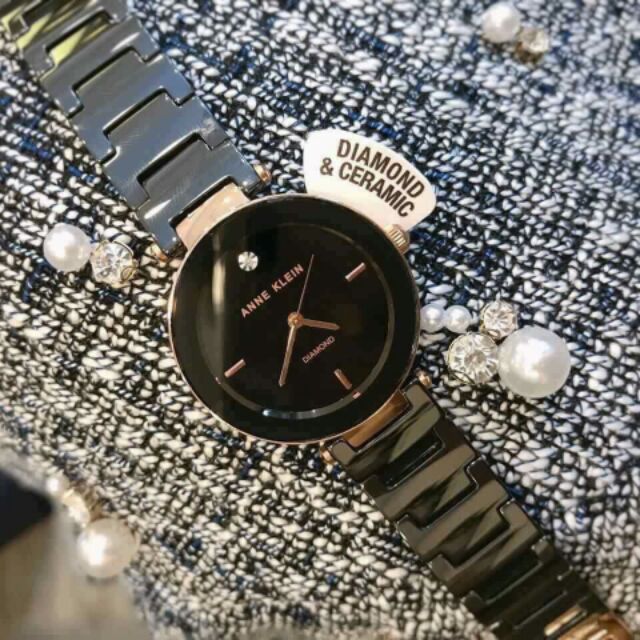 Đồng hồ nữ Anne Klein AK/1018BKBK đá ceramic đen 34mm