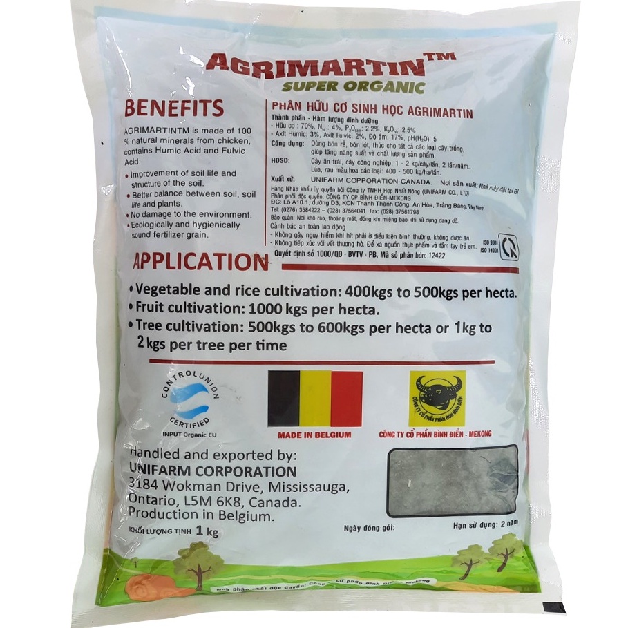 Phân hữu cơ vi sinh Agrimartin  nhập Bỉ,  Chuyên cho rau sạch và hoa kiểng