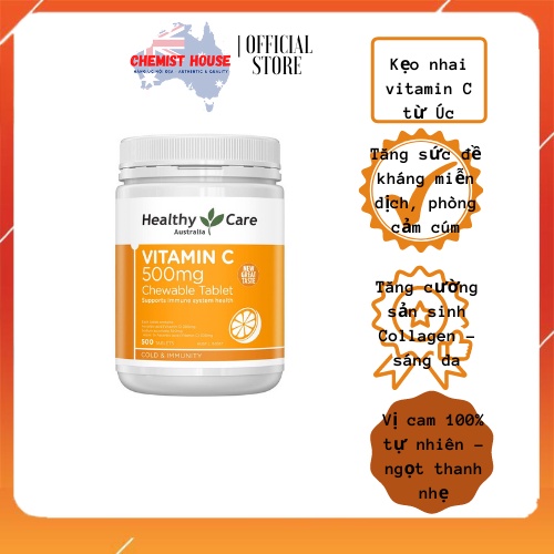 [Hàng Chuấn Úc] Viên C Hỗ Trợ Giảm Các Triệu Chứng Do Cảm Lạnh TĂNG ĐỀ KHÁNG Healthy Care Vitamin C 500mg Chewable
