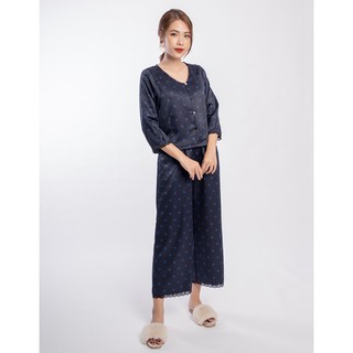 Bộ pijama chấm bi xanh than Hoa Việt
