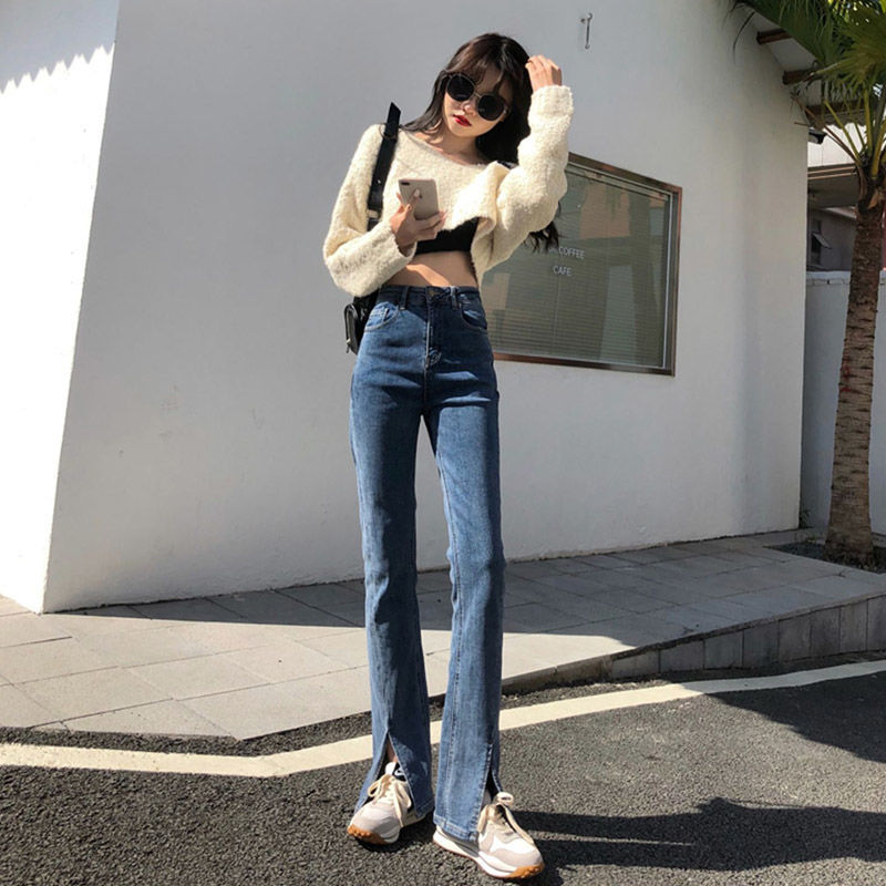 Quần Jeans Nữ Lưng Cao Xẻ Ống Thời Trang