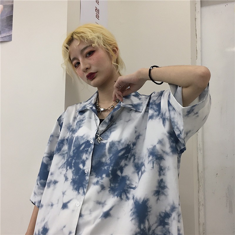 Áo sơ mi nam nữ họa tiết TIE DYE WASH LOANG cổ đan ton vải Lụa thoáng mát, thấm hút, không nhăn form rộng