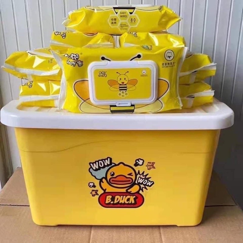 1 gói Khăn giấy ướt vịt vàng từ 10 gói kèm thùng nhựa tiện dụng siêu đáng yêu