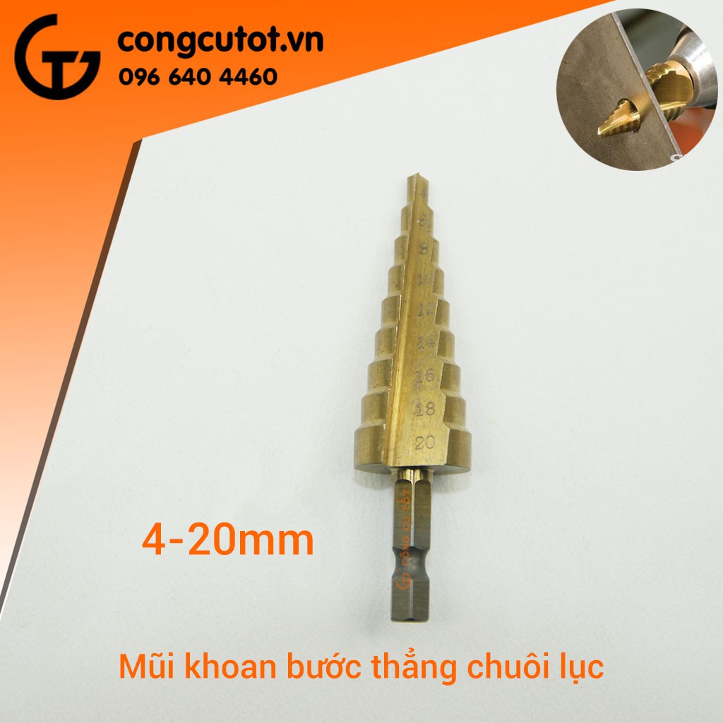 Mũi khoan bước thẳng chuôi lục thép HHS 4241 phủ Titan