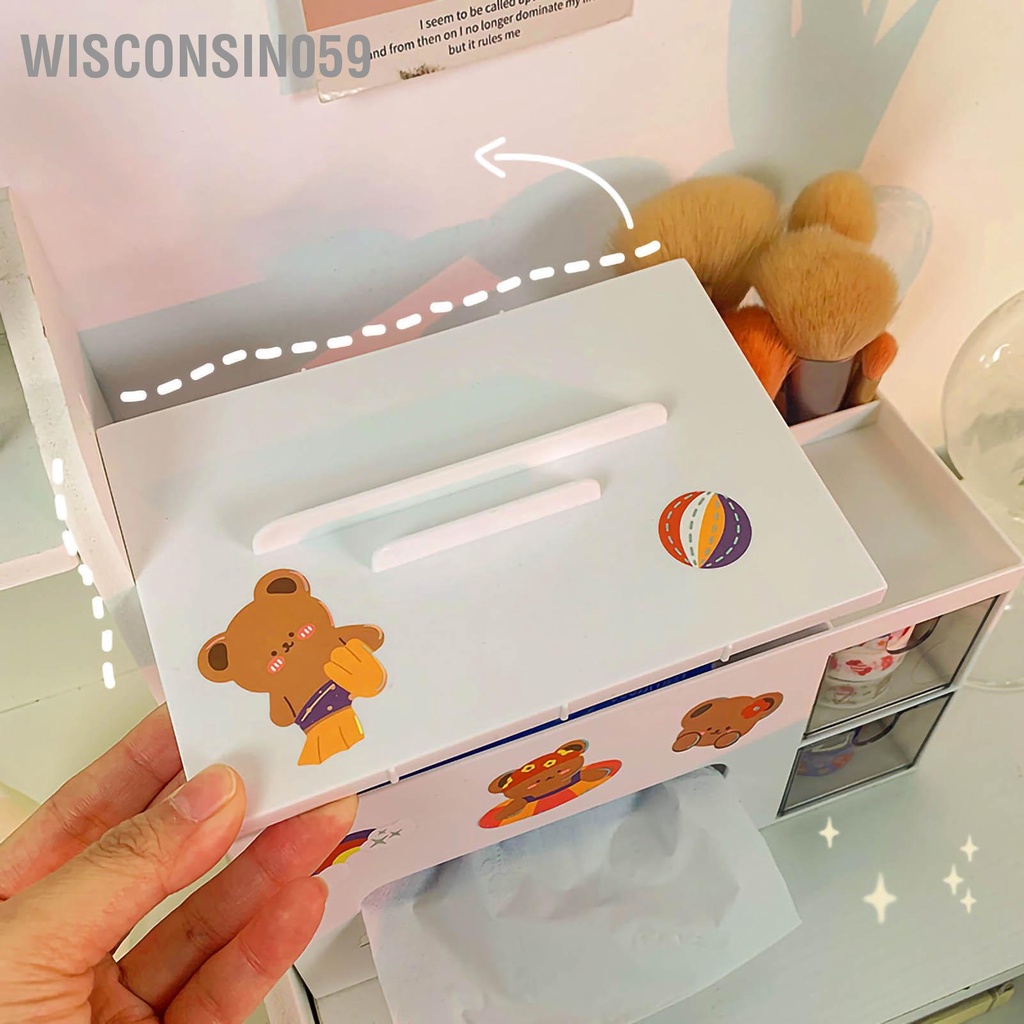Wisconsin059 Hộp lưu trữ mỹ phẩm đựng khăn giấy để bàn Giỏ trang trí đáng yêu Bộ điểm trên máy tính cho phòng ngủ ký túc xá