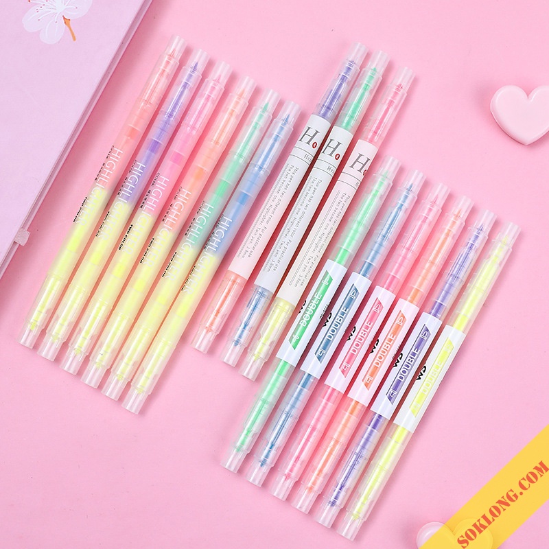 Set 3/6 bút highlight 2 đầu đánh dấu màu Pastel, bút nhớ ghi chú HI02 tiện lợi